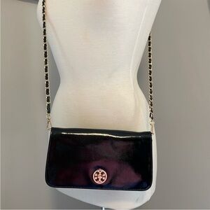 Tory Burch Adalyn crossbody bag clutch cross grain black patent leather